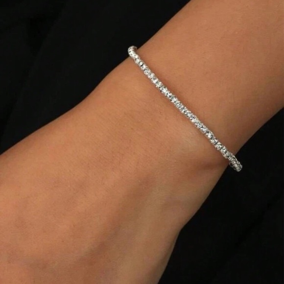Jewelry - 2mm Ultra thin Diamond Rhinestone Elastic Bracelet Glass Diamonds Dainty